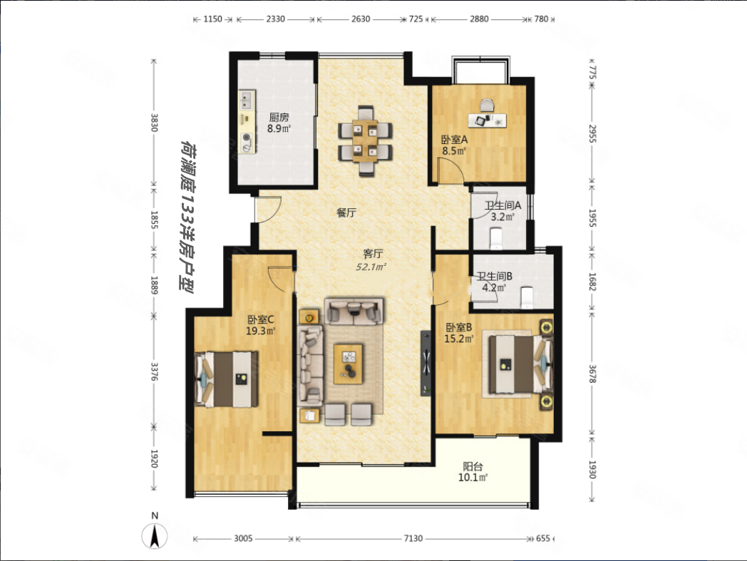新区荷澜庭 南北通透 精装3房双卫户型 商业配套齐全