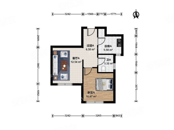 和旭园1室1厅1卫59㎡南北35万