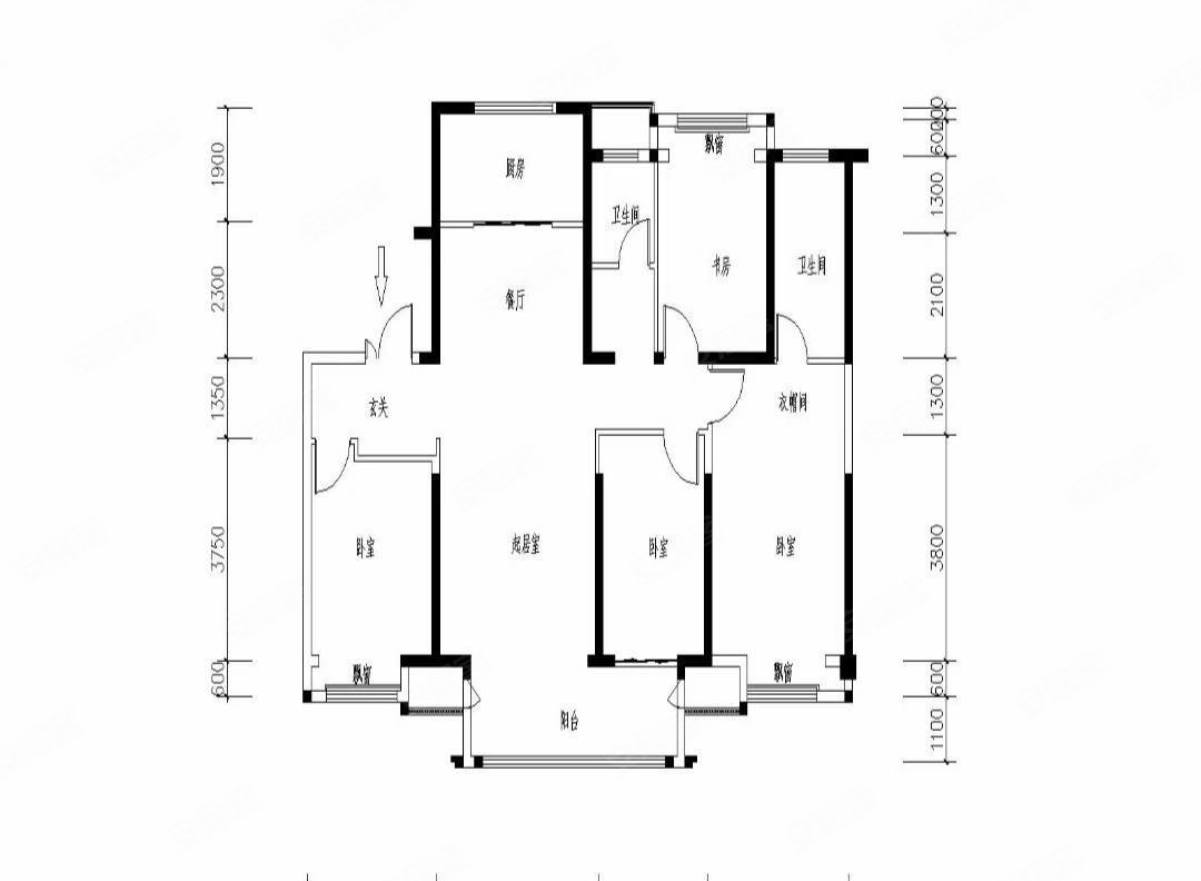 大平层珑玺湾一期16楼四室两卫1188万