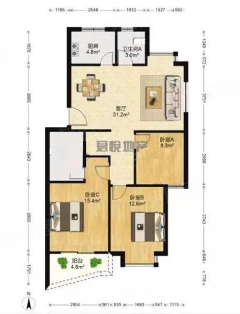 亚太花苑3室2厅2卫103㎡南北110万