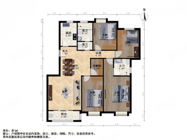 丹佛小镇4室2厅2卫125.78㎡南北258万