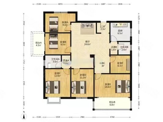 咸嘉新村嘉和苑4室2厅2卫164.35㎡南北160万