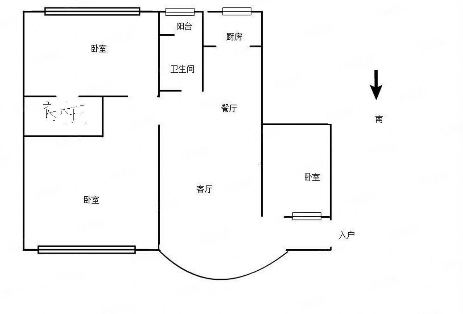 东方上城3室2厅2卫136.28㎡南北165万