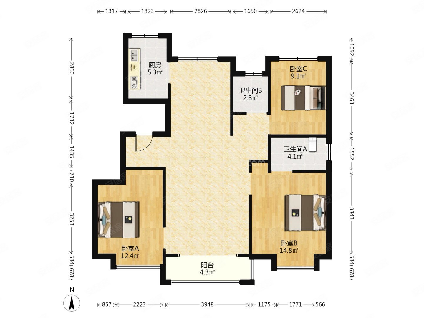 阳光城文澜府3室2厅2卫115㎡南北230万