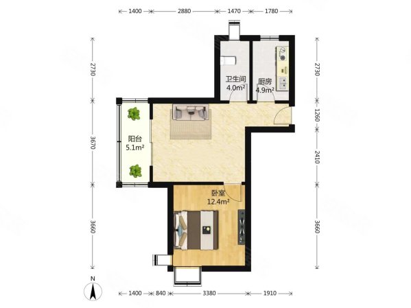 新杨和苑1室2厅1卫62.58㎡南215万