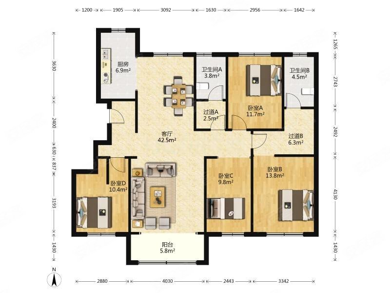 新上上城国际劳斯莱斯户型大四室,单价6900户型好,上城国际a区二手房