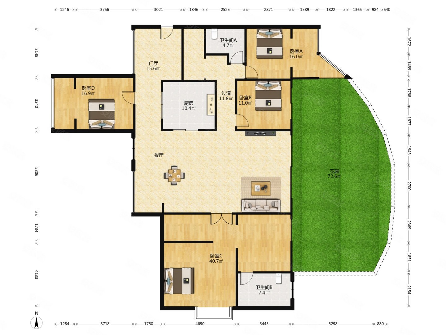 天鹅湖花园4室2厅2卫257.16㎡南北630万