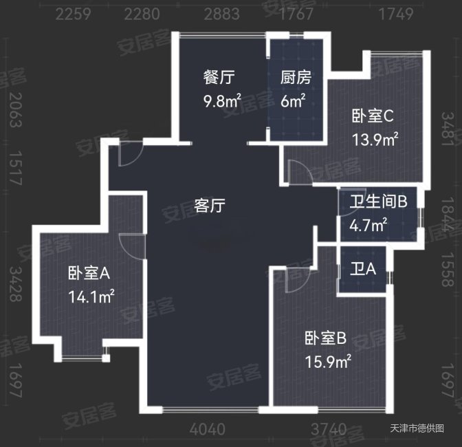 海通园3室2厅2卫150㎡南北225万