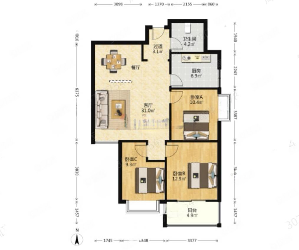 海荣雅庭三室一厅一卫108平,海荣雅庭花园二手房,118万,3室1厅,1卫