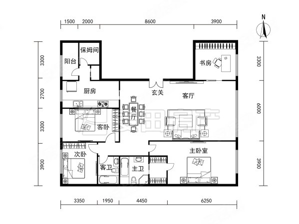 US联邦公寓4室2厅2卫228.94㎡东西1499万