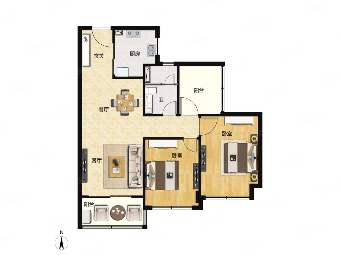 天鹿花园3室2厅1卫83㎡南北255万