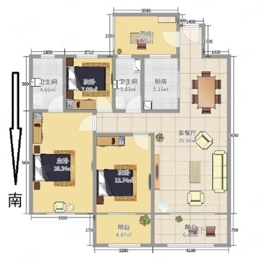 河畔俊园4室2厅2卫109.46㎡南北145万