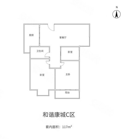 汇龙和谐康城(C区)3室2厅1卫117㎡南北89万