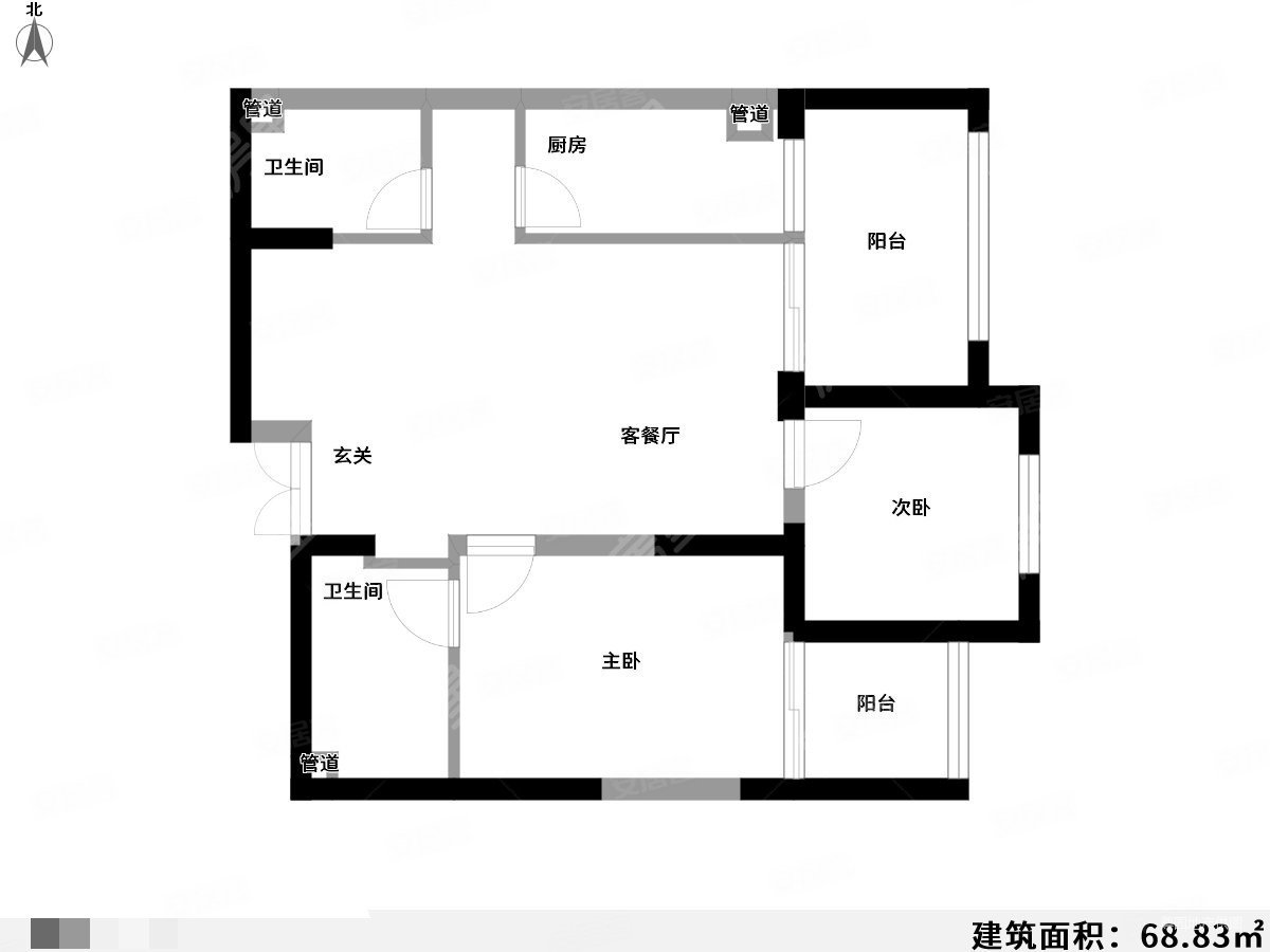 滨江俊园(2期)2室2厅1卫69.88㎡南北80万