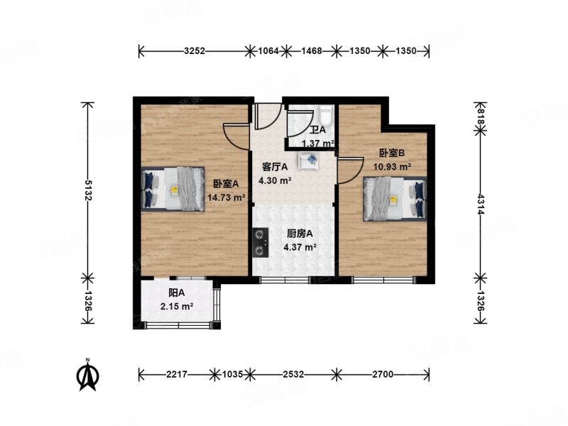 魏公村南区2室1厅1卫50.3㎡南558万