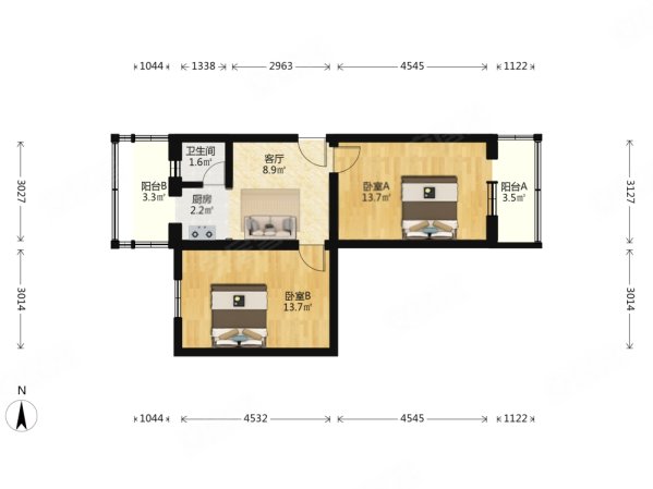 模式口东里西区2室1厅1卫60.13㎡东西226万