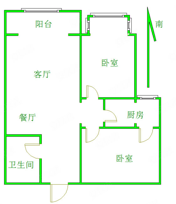 境门华府2室2厅1卫96.35㎡南北71万