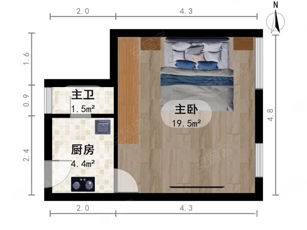 重庆公寓1室1厅1卫32.02㎡东南345万