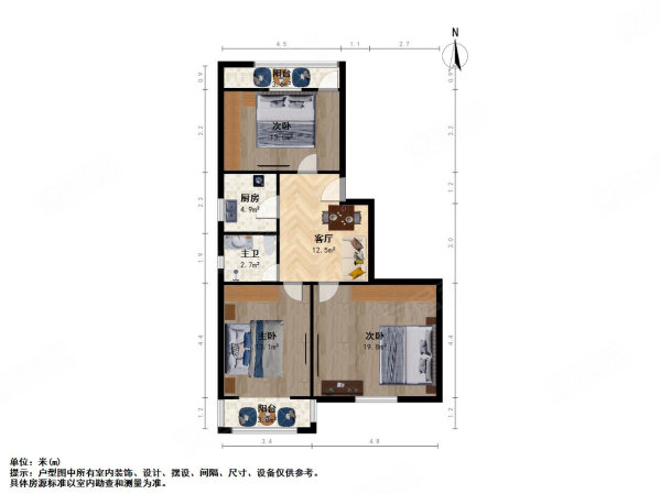 宝地园3室1厅1卫89.59㎡南348万