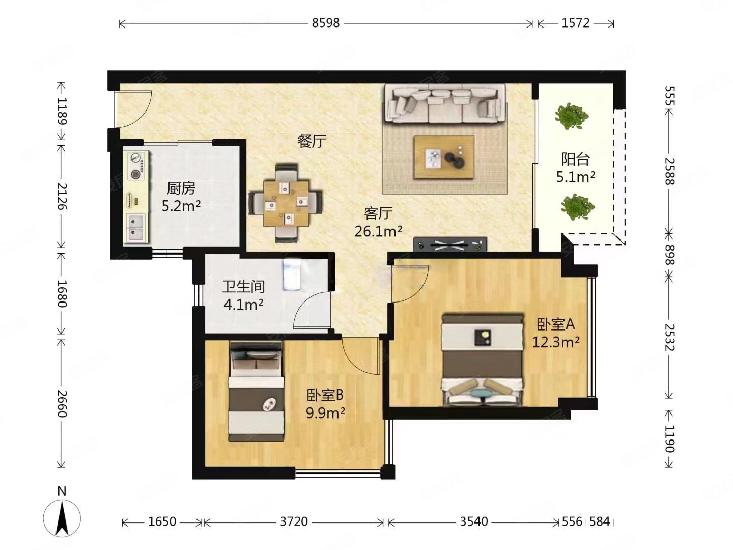 万科欧泊温馨两房户型方正视野开阔