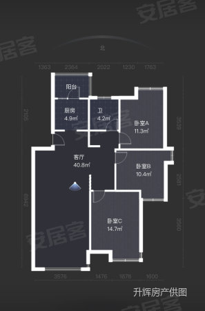 银亿海德花苑3室2厅1卫101.12㎡南北150万