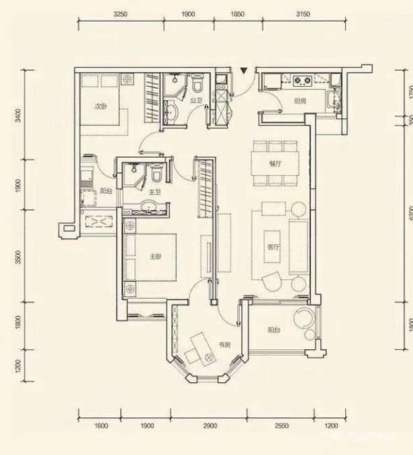 建发中央天成3室2厅2卫107.6㎡南北638万