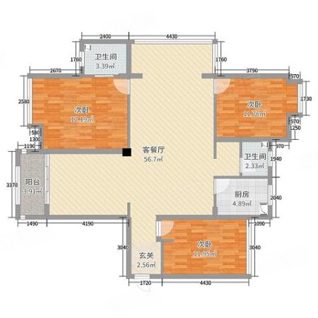 银湖国际3室2厅2卫115㎡南北59万