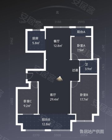 铂樾府3室2厅2卫128㎡南北105万