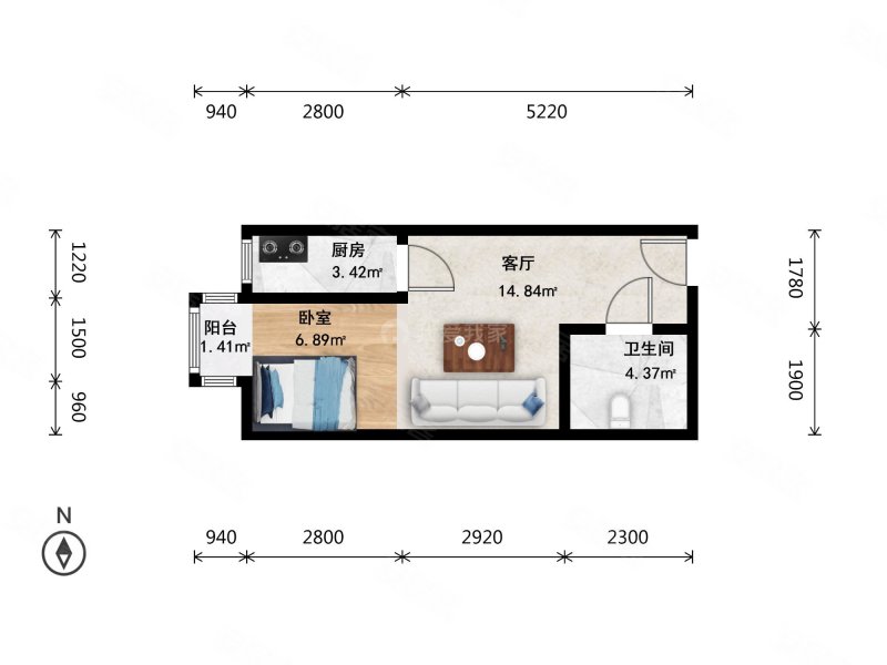 GOGO新世代1室1厅1卫46.39㎡西238万