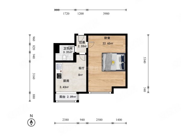 盛辉嘉园1室1厅1卫61.82㎡南870万