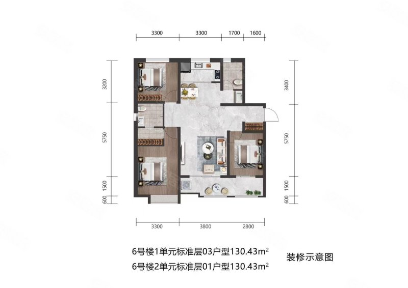 传世福邸3室2厅1卫113.66㎡南北57万