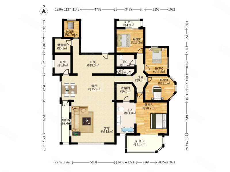 (必看好房)加州水郡 1梯1户 超大平层 东南西北都有窗户