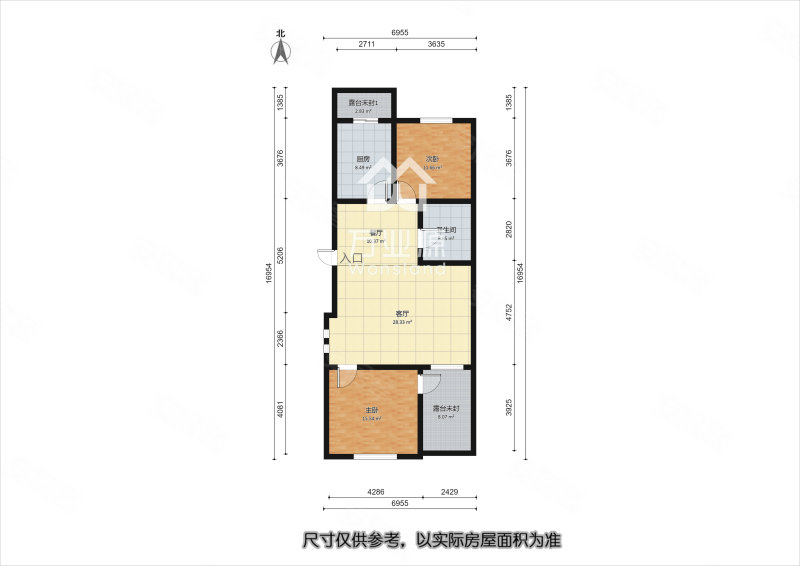 隆盛花园2室2厅1卫102.52㎡南北140万