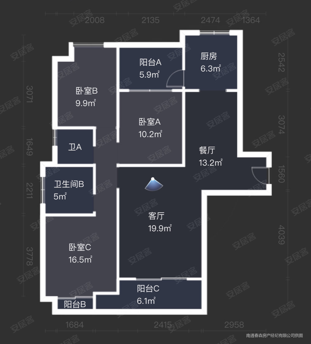 景瑞望府3室2厅2卫124㎡南北120万