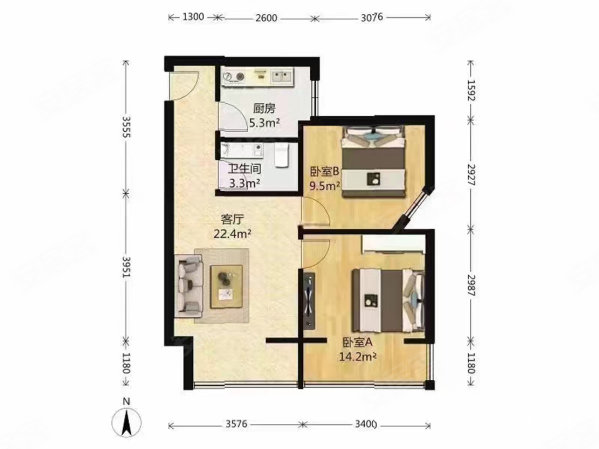 北街家园(八区)2室1厅1卫64.29㎡南308万