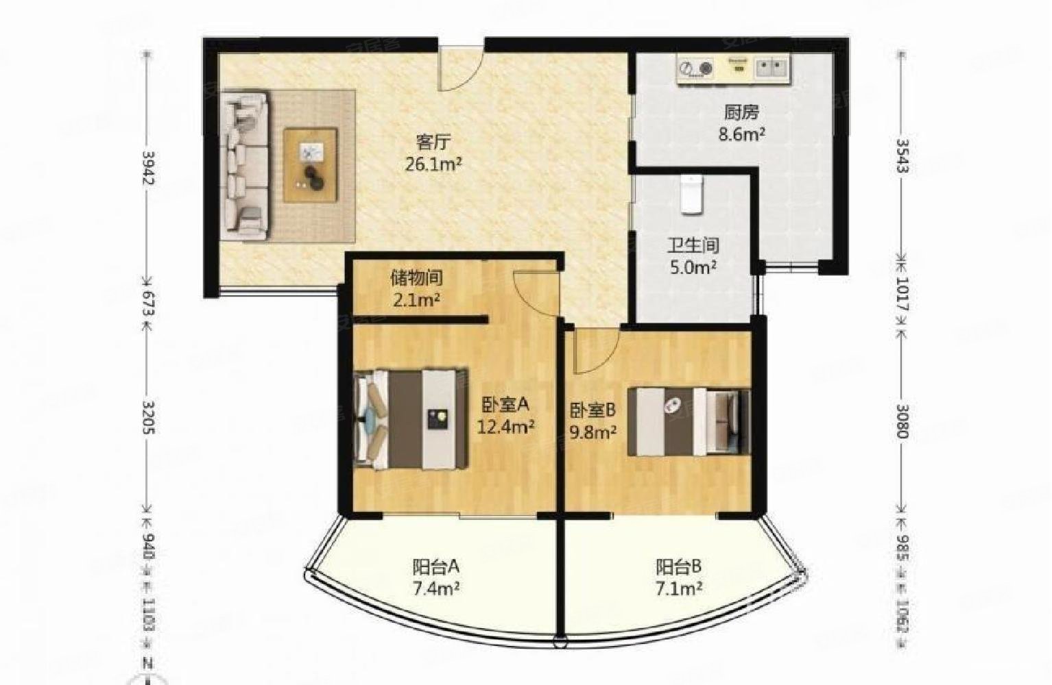 采光刺眼 户型仅一套 随时看房,御道嘉庭二手房,350万,2室2厅,1卫,71