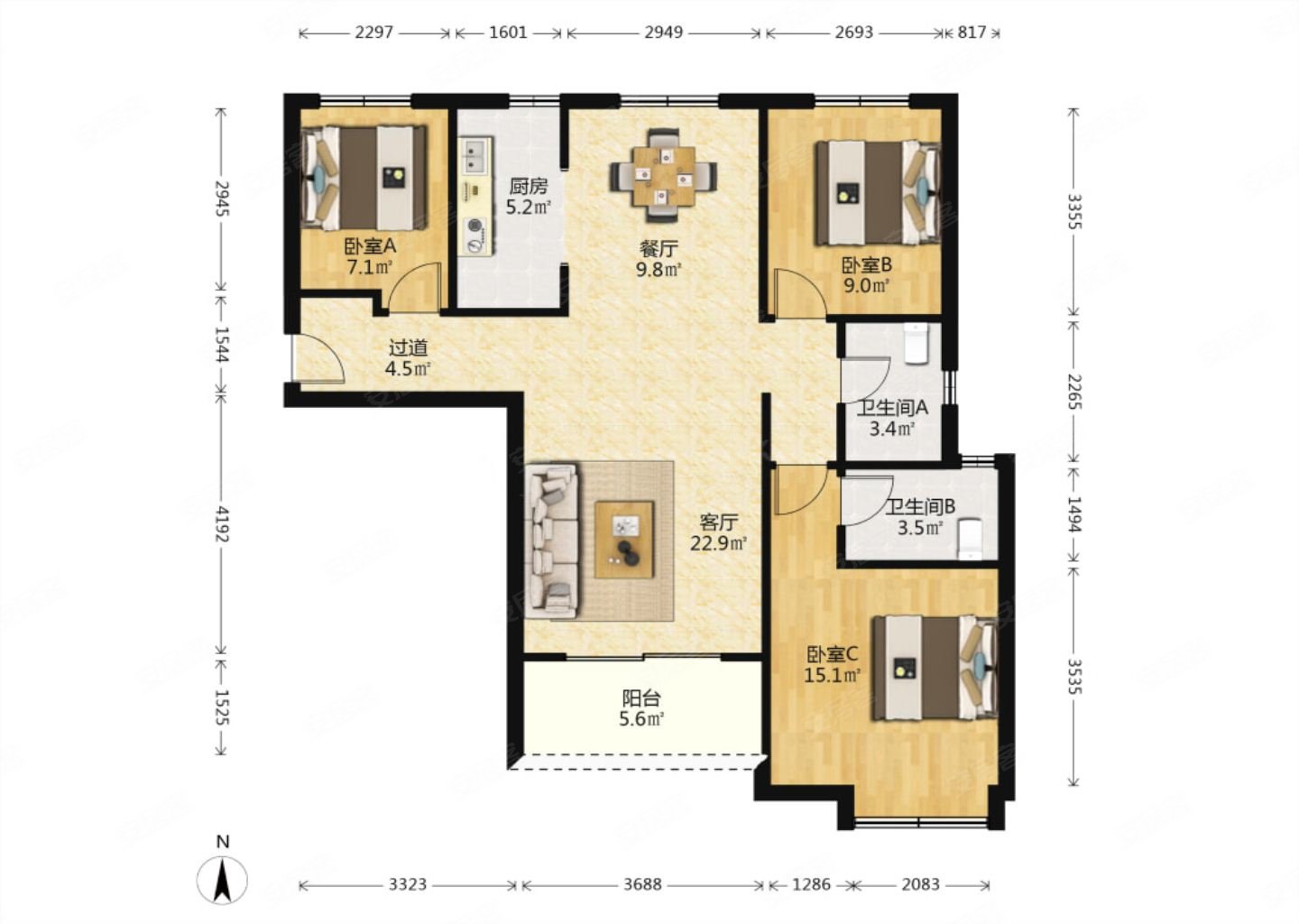 海伦湾经典全明三室两卫 户型方正 南北通透