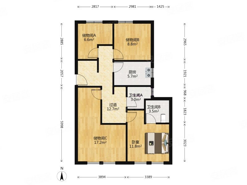 格调绮园3室2厅1卫104.6㎡南北450万