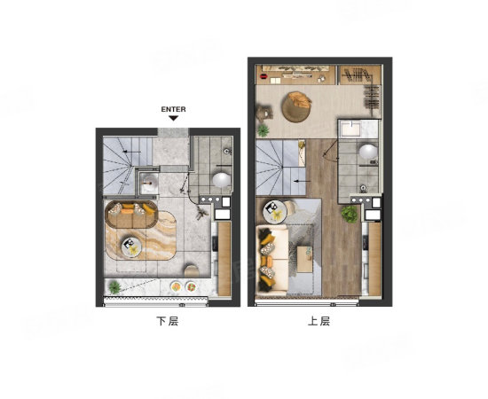 旭辉公元大观(商住楼)2室2厅2卫47.75㎡南北98万