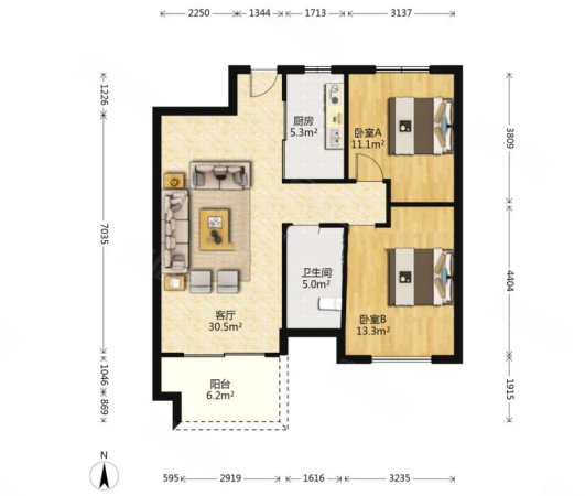 圣庭湖畔2室1厅1卫64㎡南北29.8万