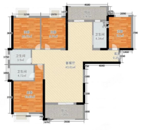 百捷中央公园御府4室2厅2卫141.89㎡南北270万