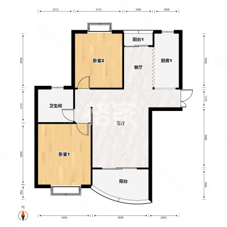 长江长现代城一期2室2厅1卫99㎡南北97万