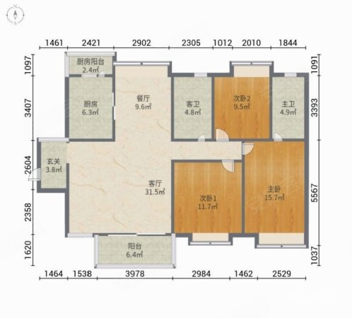 园洲花园3室2厅2卫108㎡南50万