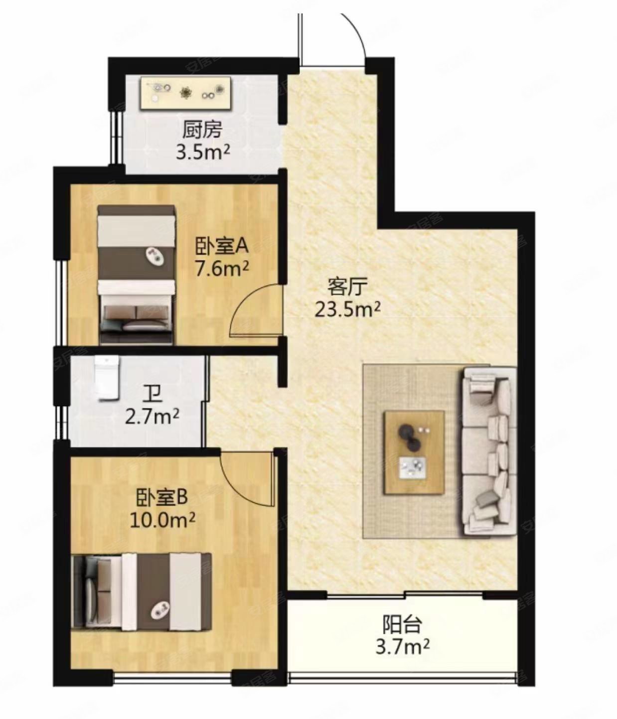 东盟森林(南区)2室1厅1卫85.37㎡南北80万