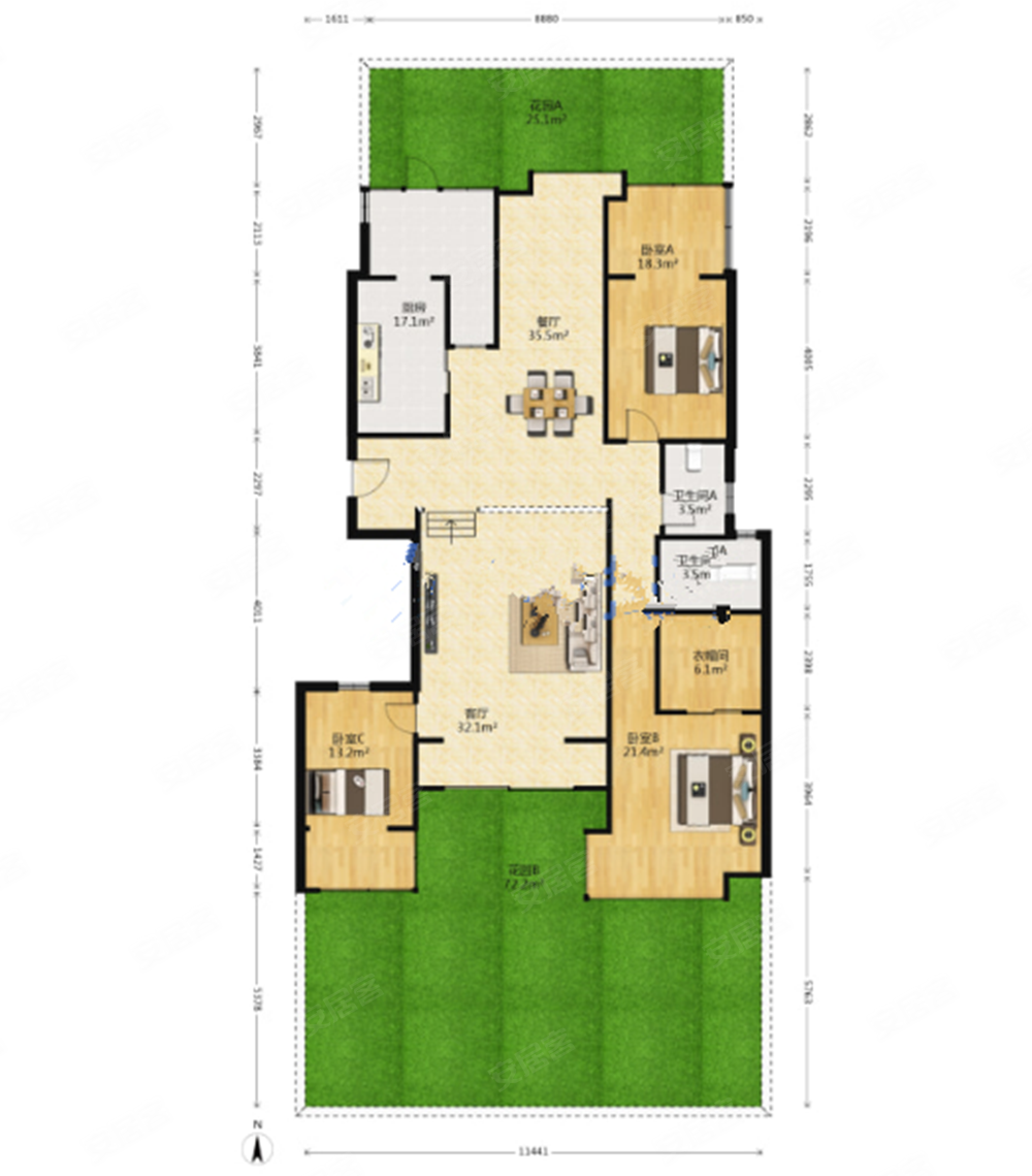 左岸花都4室2厅2卫153㎡南北330万