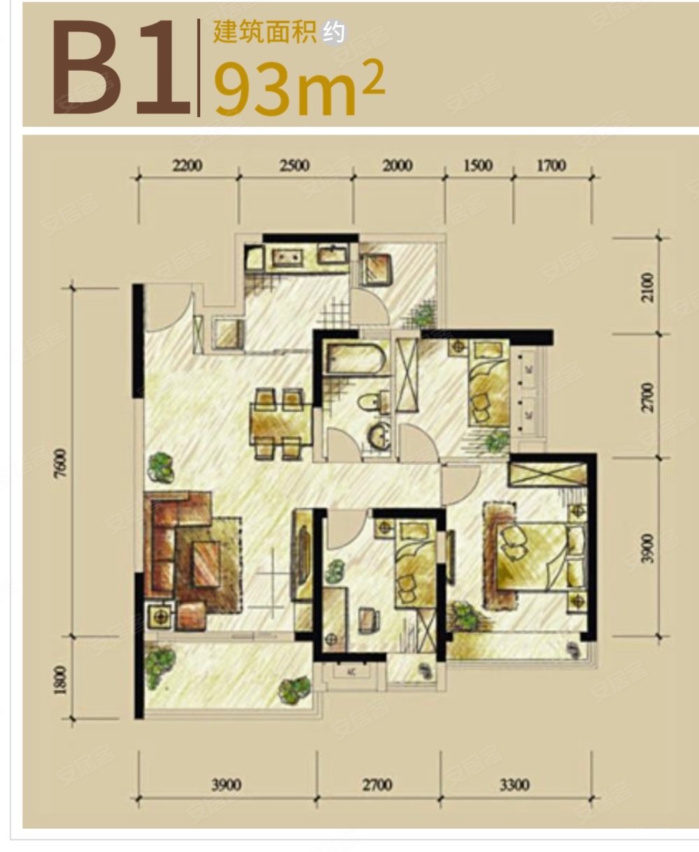 龙湖三千里b区西南户型套三单卫近地铁