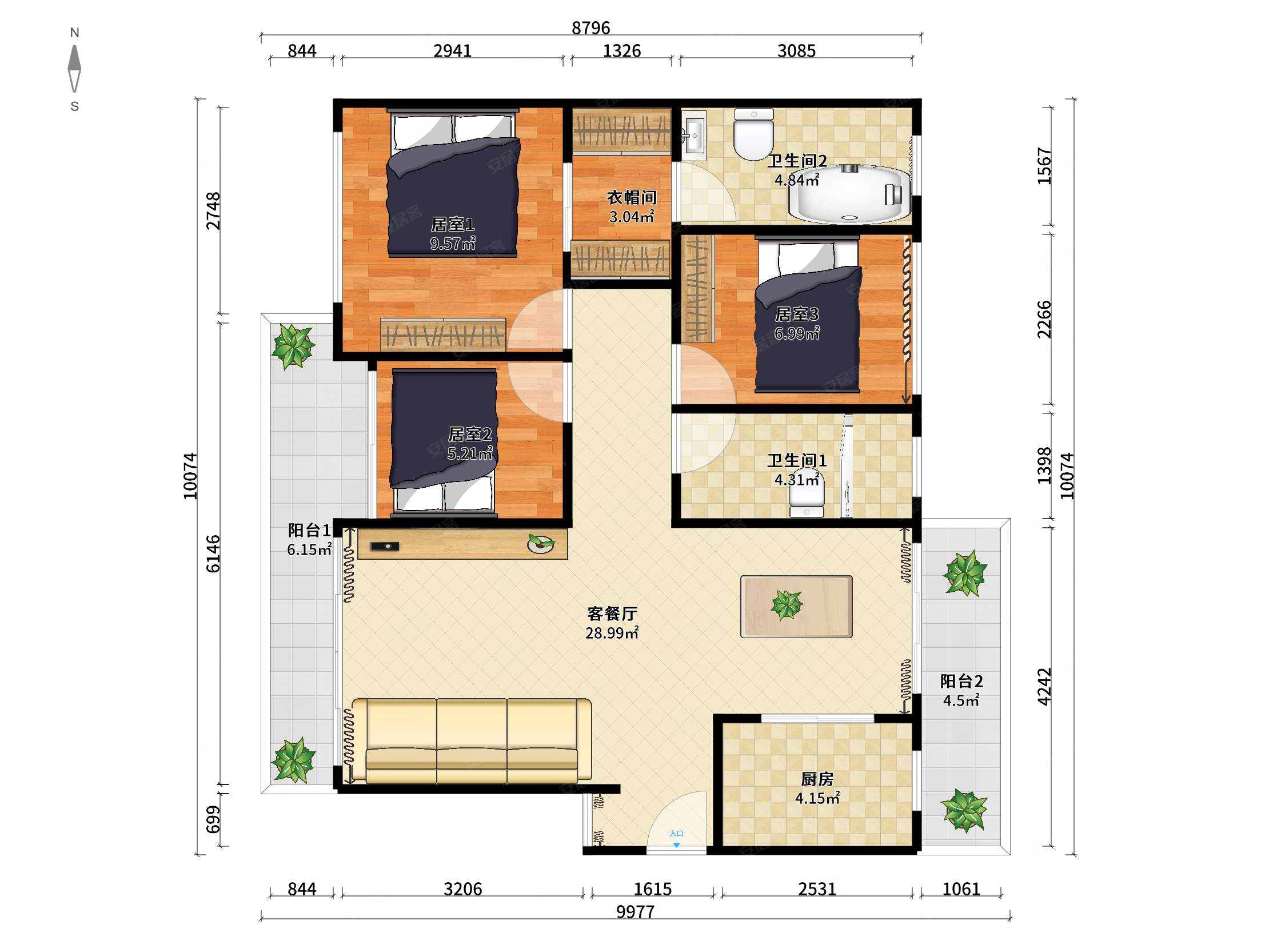 南沙金茂湾3室2厅2卫96.86㎡东西265万