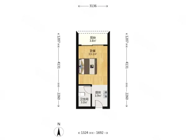 华发城建未来荟1室0厅1卫34.47㎡东北70万