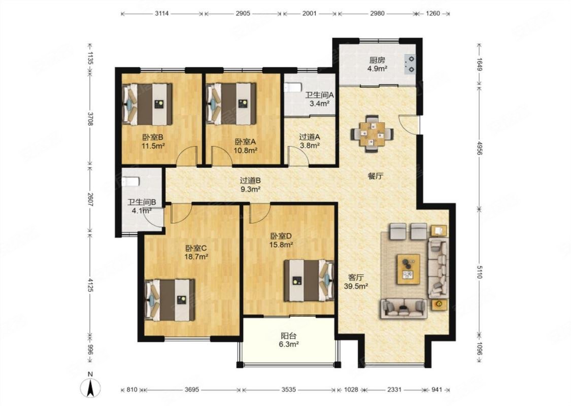 有车位海馨苑南北通透大四房满五无贷款业主诚心出售