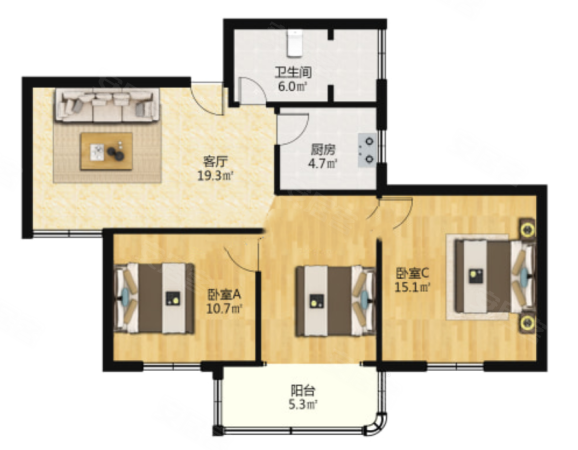 方正证券商住楼3室2厅1卫92㎡南北77万